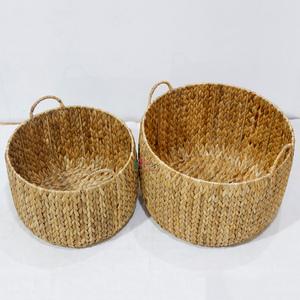 Cesta de Almacenamiento Ecológica de Jacinto de Agua, Redonda, Tejida, con Asas, para Ropa, Guardería, Baño - Product Image 2