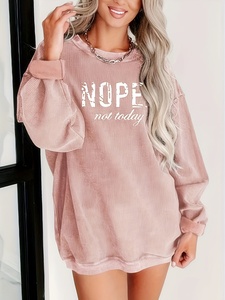 Sudadera tipo túnica de manga larga rosa empolvado para mujer, estilo oversize casual con estampado de letras 'Nope Not Today' - Product Image 1