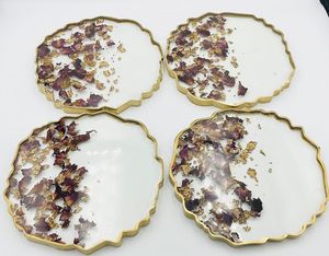 <b>Round</b> Stoneware Milky Coaster With Gold Leaf Design And Gold Edge 400 Mm Diameter Glam Style Non Slip <b>Mat</b> For Table By UO INDIA - Product Image 1