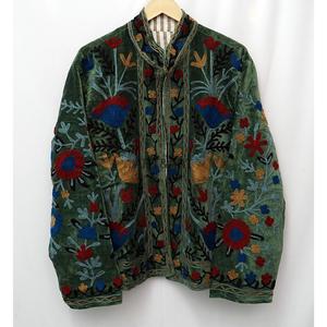 Veste à col pour femme en velours brodé à la main avec des motifs floraux, manches longues, broderie à la main, doublure en coton rayé, style chic, automne - Product Image 4