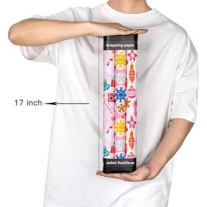 <b>Pink</b> Christmas Wrapping Paper Mini Roll 17in X 120ft Featuring White Snowfakes & Unicorns Bell Xmas Gift <b>Wrap</b> Retractable Ribbon - Product Image 2