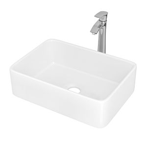 Modern White <b>Porcelain</b> Ceramic Rectangle Bathroom <b>Sink</b> Faucet Combo 19x15in Art Basin & Chrome Single Lever Faucet - Product Image 1
