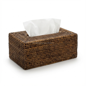 Boîte à mouchoirs en rotin tressé à la main, éco-responsable, style bohème, organiseur de papier décoratif pour hôtels, restaurants ou espaces de vie - Product Image 1