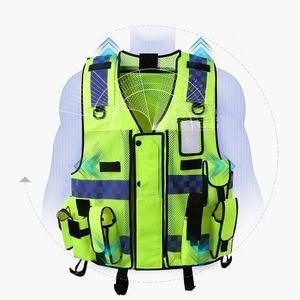 เสื้อกั๊กสะท้อนแสงมองเห็นได้ชัดเจนเสื้อกั๊กด้านหน้ามีซิปกระเป๋าอเนกประสงค์เสื้อกั๊กนิรภัย Hi Viz ยุทธวิธีรักษาความปลอดภัยโลโก้ตามสั่ง - Product Image 1