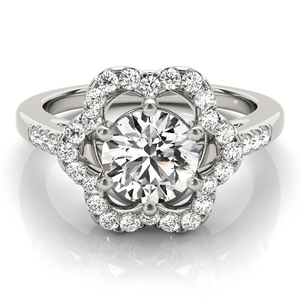 Bague de fiançailles et de mariage de luxe avec halo floral en diamant rond cultivé en laboratoire certifié IGI, pierres latérales, or 10K 14K 18K, argent 925 935 - Product Image 2