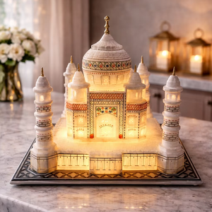 Maqueta de Mármol Taj Mahal LED Pulido Hecho a Mano, Ecológico, con Diseño Incrustado, Iluminado, para Decoración del Hogar, Regalo de Boda, Exportación - Product Image 1