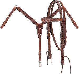 Western Horse <b>Leather</b> Tack Set Floral <b>Tooled</b> Headstall Breast Collar with Reins Handmade Equestrian Riding Tack - Product Image 1