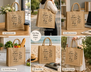 Burlap Shopping <b>Bag</b> <b>Medium</b> <b>Size</b> With Inspirational Quote And Leaf Design For Groceries - Product Image 4