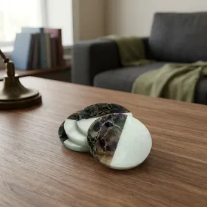 Ensemble de sous-verres en pierre naturelle faits à la main, sous-verres décoratifs ronds pour la maison, la salle à manger, la table basse et la cuisine - Product Image 5