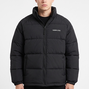 Blouson matelassé noir pour homme Hawk Eye, col montant, fermeture éclair, coupe-vent, décontracté, hiver, rembourrage polyester, coupe épaisse - Product Image 1