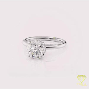 Anillo de Compromiso Solitario con Diamante Cultivado en Laboratorio de Corte Redondo en Oro Amarillo, Anillo de Promesa Clásico de Cuatro Puntas para Mujer - Product Image 2