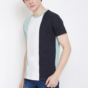 เสื้อยืดคอตตอนผู้ชาย แขนสั้น คอกลม ทรงปกติ ผ้าเจอร์ซีย์ถัก สีเขียวขาวตัดขอบ - Product Image 6
