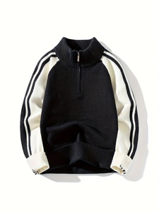 Pull en maille rouge pour homme, col montant, coupe classique, couleur unie, style sportif, idéal pour l'hiver - Product Image 6
