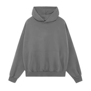 Conjunto de Sudadera con Capucha Oversize y Pantalones Cortos de Algodón French Terry Gris Sólido, Ropa Casual de Otoño Unisex - Product Image 4