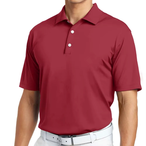 Polo de Manga Corta Rojo Sólido para Hombre, 100% Algodón Piqué, Transpirable, Corte Regular Informal - Product Image 1