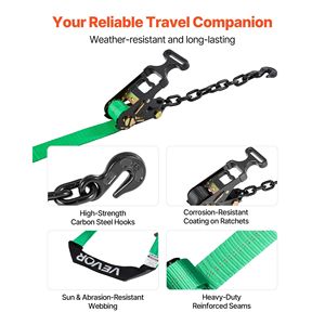 Kit de Amarre con Trinquete de Alta Resistencia, 10009 Libras de Resistencia a la Rotura, para Autos y SUV, 3333 Libras de Carga de Trabajo, Correa de Remolque Tipo Neumático con Anillo en O - Product Image 6