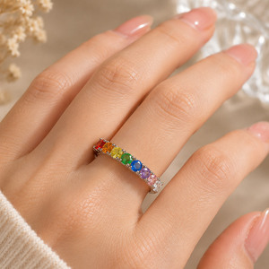 Prong Setting Gemstone Cubic Zircon Fine Rainbow Sapphire <b>Ring</b> - Product Image 2