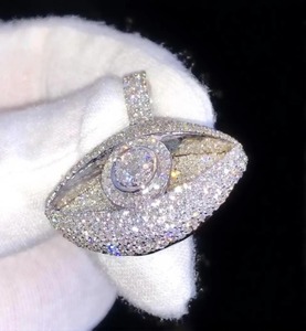 จี้เพชรโมอิสซาไนต์รูปดวงตากันอัปมงคลแบบกำหนดเอง, จี้รูปดวงตาประดับเพชรแบบศาสนา, จี้ฮิปฮอปเงินแท้ 925 สำหรับผู้ชาย - Product Image 2