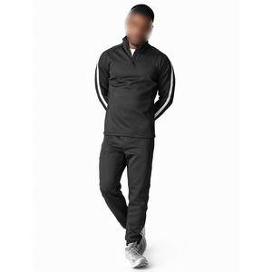 Track <b>Jacket</b> Black Color <b>Men</b> Sporty Thin Stretch Fabric Breathable Mid Layer Workout <b>Lightweight</b> Training Top 1/4 Zipper Long - Product Image 2