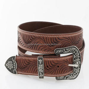 Ceinture sculptée à la main en cuir véritable pleine fleur pour hommes classiques avec boucle de cow-boy et boucle ceinture d'outillage en cuir occidental - Product Image 4