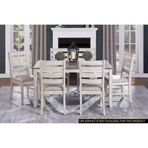 Set da Pranzo Casual 7 Pezzi, Finitura Grigio-Bianco-Marrone, 6 Sedie Laterali in Tessuto e Tavolo Rettangolare in Legno - Product Image 1