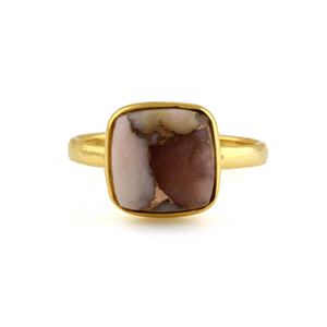 Venta caliente 12mm Rosa ópalo cobre piedra curativa bisel 18K chapado en oro minimalista cojín anillo para mujeres 925 Plata joyería fina - Product Image 1