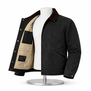 Chaqueta de Trabajo Vintage JK1202 de Lona – Abrigo de Trabajo para Hombre con Cierre Frontal a Prueba de Viento y Cuello de Pana - Product Image 2
