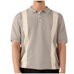 เสื้อถักแขนสั้นสีเทาเบจสำหรับผู้ชาย ผ้าฝ้าย 100% สไตล์ลำลอง - Product Image 1