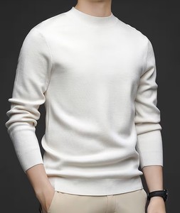Nouveau pull en maille pour homme automne/hiver, col rond, doublé, brodé, à simple boutonnage, manches longues, couleur unie, col côtelé - Product Image 1
