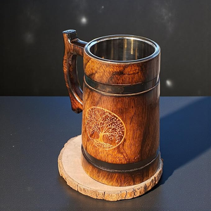 Chope à bière en bois haut de gamme 100% artisanale 16 oz, style moderne classique, certifiée CE, compatible micro-ondes, accessoires pour le vin, sac cadeau, tankard - Product Image 2