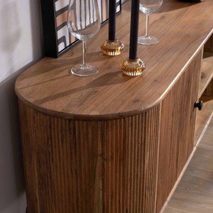 Meuble TV style Vandana Ivory, grand modèle 175 cm, design vintage arrondi, en bois d'acacia massif Boomer, avec 2 portes et 2 niches - Product Image 6