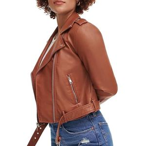 <b>Women's</b> <b>Brown</b> Golden 2024 Autumn Winter Sheep Skin <b>Leather</b> <b>Jacket</b> with Fur Lining Long Sleeve Thick Warm Breathable Outdoor Wear - Product Image 2