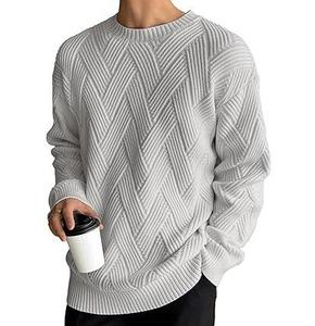 Wholesale New <b>Men's</b> Geometric Knit Sweater <b>Long</b> Sleeve Pullover Autumn Casual Wear Gray 100% Acrylic Regular Fit - Product Image 1