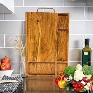 Planche à découper en bois d'acacia de qualité supérieure avec rainure pour les jus et compartiments de rangement, grande planche à découper en bois - Product Image 3