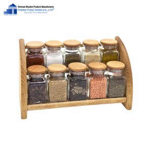 Wooden Spice <b>Rack</b> With 4/6/8/12 Glass Jars Natural Wood Easy To Clean Use For <b>Kitchen</b> Organization Made in Vietnam - Product Image 3