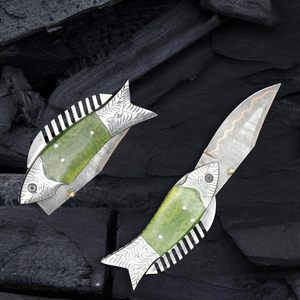 Personalized Hand Forged <b>Copper</b> Damascus Steel EDC Multi-Functional Hunting Camping Folding Pocket Knife Thumb <b>Knob</b> Green Resin - Product Image 4