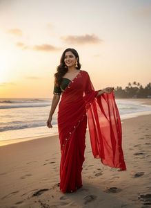 Bordure de sari moderne en faux georgette avec broderie artisanale pour fêtes, mariages, Diwali et bals de promo - Product Image 6