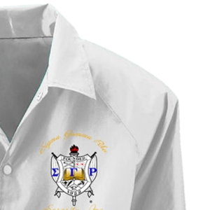 <b>White</b> Women's Greek Letter Embroidered Knitted Breathable <b>Button</b> Jacket Gold Applique Letters Blue Outline Collegiate Crest Logo - Product Image 3