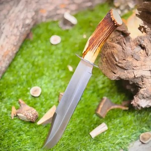 Couteau de camping Bowie en acier inoxydable de qualité industrielle, fait main, avec manche en corne et étui en cuir - Product Image 4