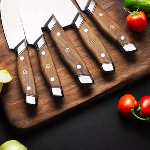 High Quality 5 Pcs UA Supplies Handmade Kitchen <b>Knives</b> Chef <b>Set</b> with Ergonomic Olive Wood Handle & Leather Bag OEM ODM Wholesale - Product Image 5