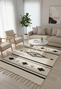 Tapis de couloir/tapis rectangulaire moderne en coton fait main, tissé à la main, motif floral, 950 GSM, lavable, pelucheux, réversible, trois tons, vente en gros - Product Image 2