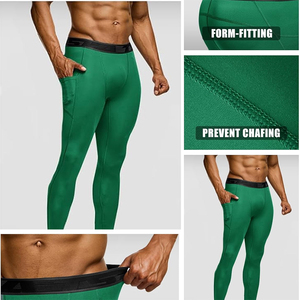 Leggings de Compresión Largos para Hombre, Color Verde, Cintura Elástica, Spandex, Nailon, Diseño Sólido, Ropa Deportiva - Product Image 5
