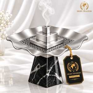 Brûleur à Bakhoor en acier inoxydable avec base en marbre brun, porte-encens pour Oud du Moyen-Orient et d'Arabie - Product Image 3