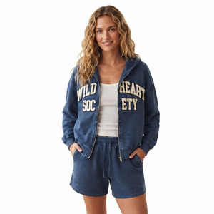 Conjunto de Sudadera y Pantalones Cortos de Felpa con Cremallera y Bordado Personalizado para Mujer, de Algodón Suave, Estilo Oversize, Ropa Casual Urbana, Fabricante - Product Image 1