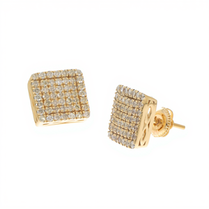 Pendientes de tuerca con racimo de diamantes redondos auténticos de 1,20 quilates, oro amarillo de 10k, color G-H de lujo para mujer - Product Image 4