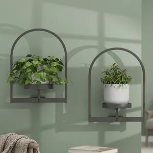 Supports muraux en métal noir pour plantes, lot de 2 |   Cadres de présentation de pots de fleurs décoratifs modernes pour salon intérieur - Product Image 6