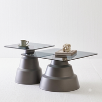 Table basse carrée moderne de style nordique avec plateau en verre fumé et base en métal, ensemble de tables à niveaux pour salon, mobilier de maison