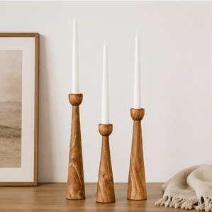 Handcrafted Mango Wood Taper Candle Holder Set Modern Scandinavian Minimalist Candlestick Stands For Home Decor And Weddings - Product Image 1