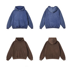 Sweat-shirt à capuche en coton oversize, uni, vintage, effet vieilli, délavé à la pierre et à l'acide, avec logo personnalisé et impression en relief délavée à la pierre, style décontracté - Product Image 2