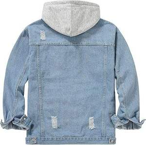 Sweat-shirt à capuche en jean pour homme grande taille, bleu délavé, coupe oversize, poche kangourou, logo brodé personnalisé, décontracté, 350g - Product Image 5